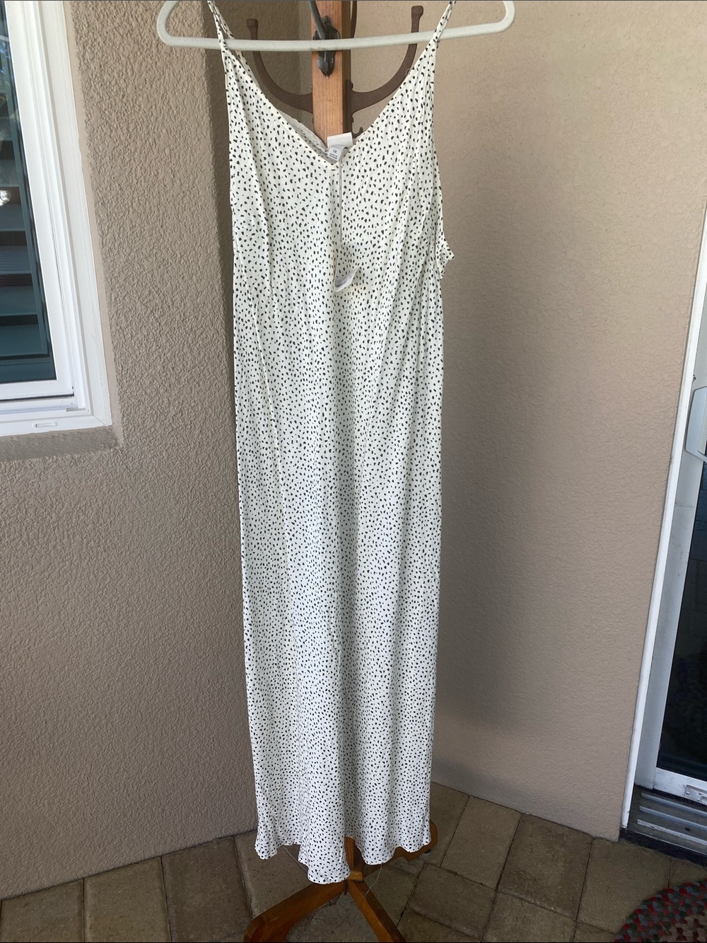 a new day White Maxi Dress with Black Dot Print